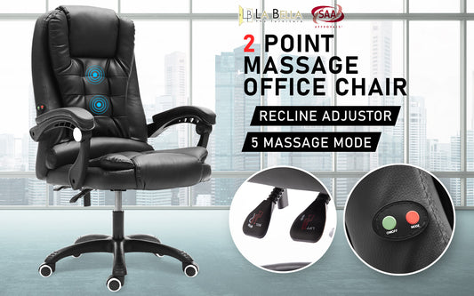 La Bella Black Massage Vibration Ergonomic Executive Office Chair