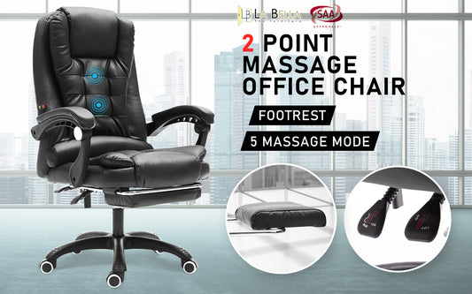 La Bella Black Massage Footrest Ergonomic Executive Office Chair
