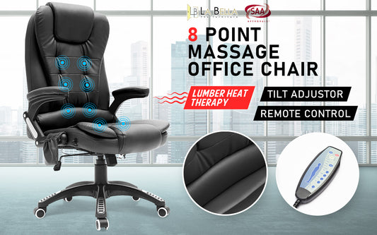 La Bella Black Massage 8 Point Vibration Heated Ergonomic Executive Office Chair